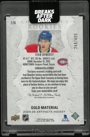 2025-26 Upper Deck Artifacts Gold Material Rookies Ivan Demidov Patch RC /499 