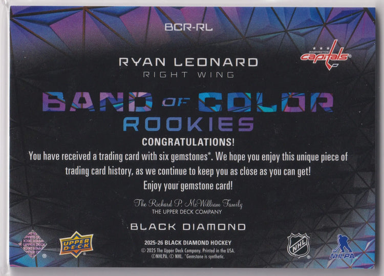 2025-26 Upper Deck Black Diamond Band Of Color Rookies Ryan Leonard /26 RC 