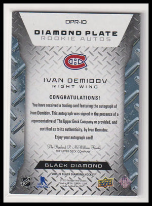 2025-26 Upper Deck Black Diamond Plate Rookie Autograph Ivan Demidov Auto /25 RC 