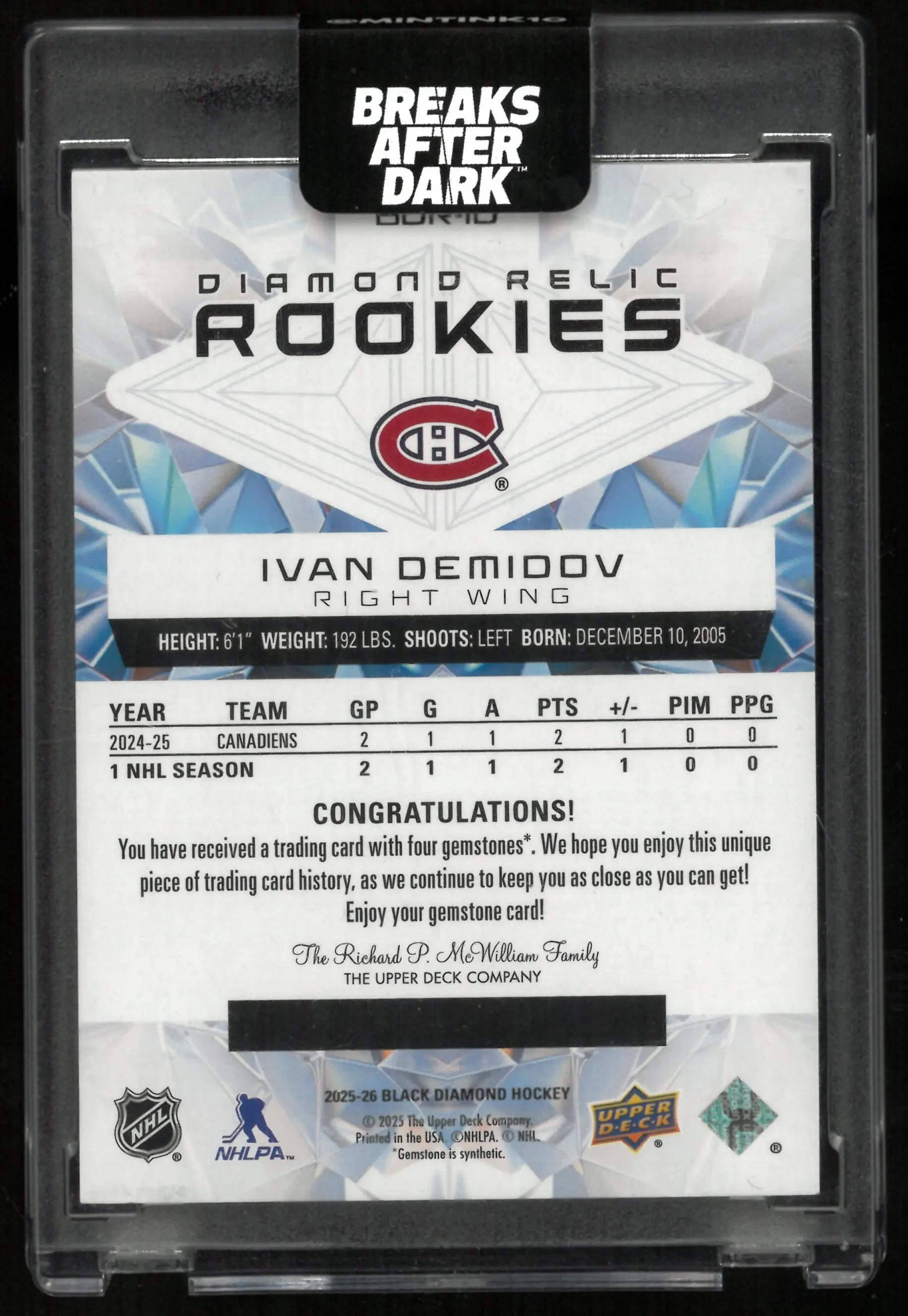 2025-26 Upper Deck Black Diamond Relic Rookies Ivan Demidob /99 