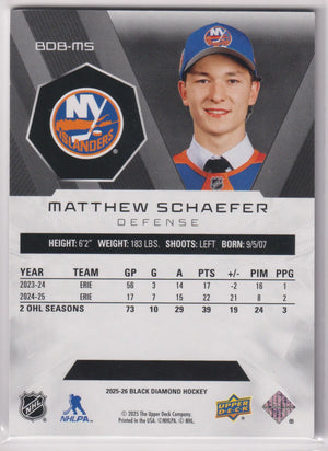 2025-26 Upper Deck Black Diamond Rookie Matthew Schaefer /349 RC 