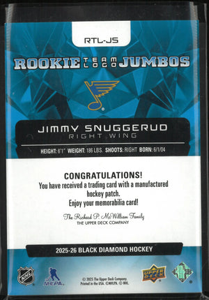 2025-26 Upper Deck Black Diamond Rookie Team Logo Jumbos Jimmy Snuggerud 