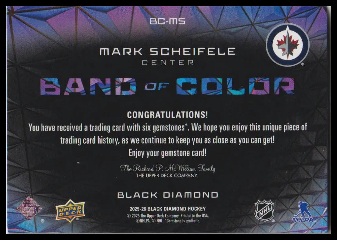 2025-26 Upper Deck Black Diamond #BC-MS Mark Scheifele Band of Color #/25 