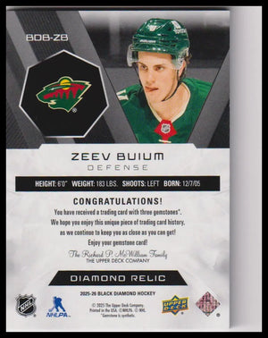 2025-26 Upper Deck Black Diamond #BDB-ZB Zeev Buium Diamond Relics #/5 