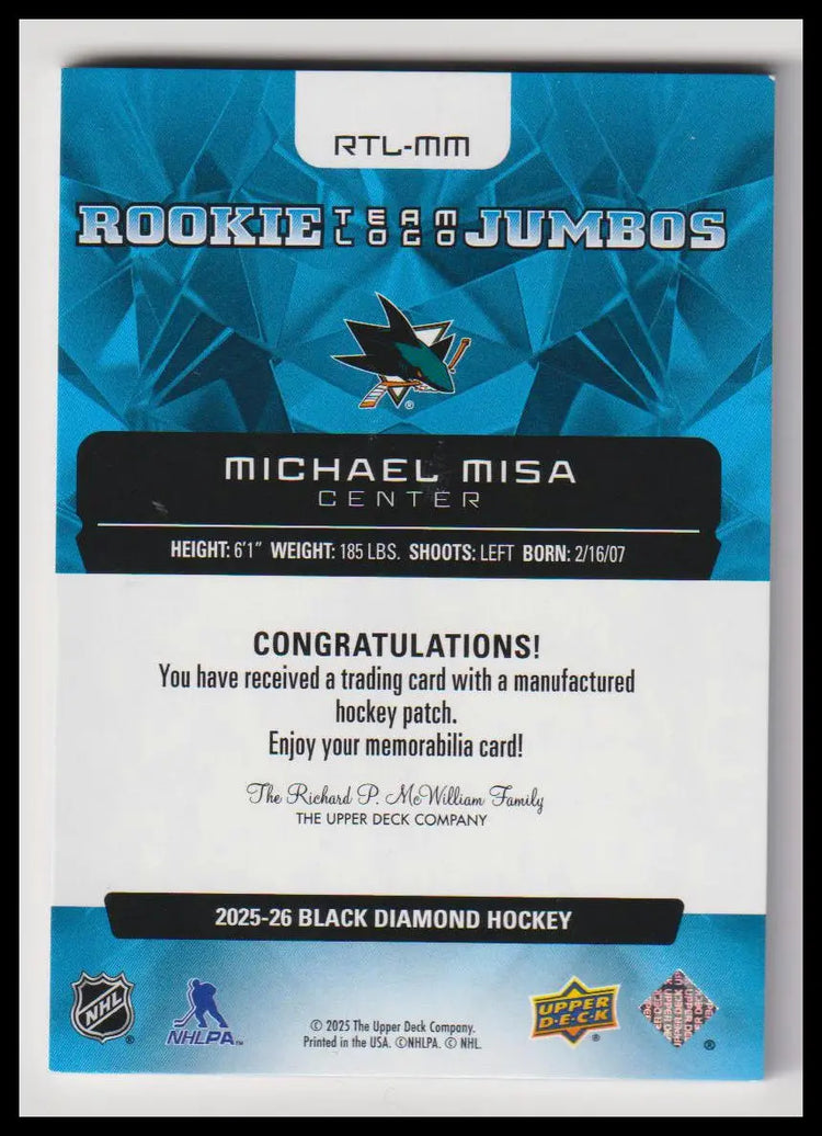 2025-26 Upper Deck Black Diamond #RTL-MM Michael Misa Team Logo Jumbo Rookies 