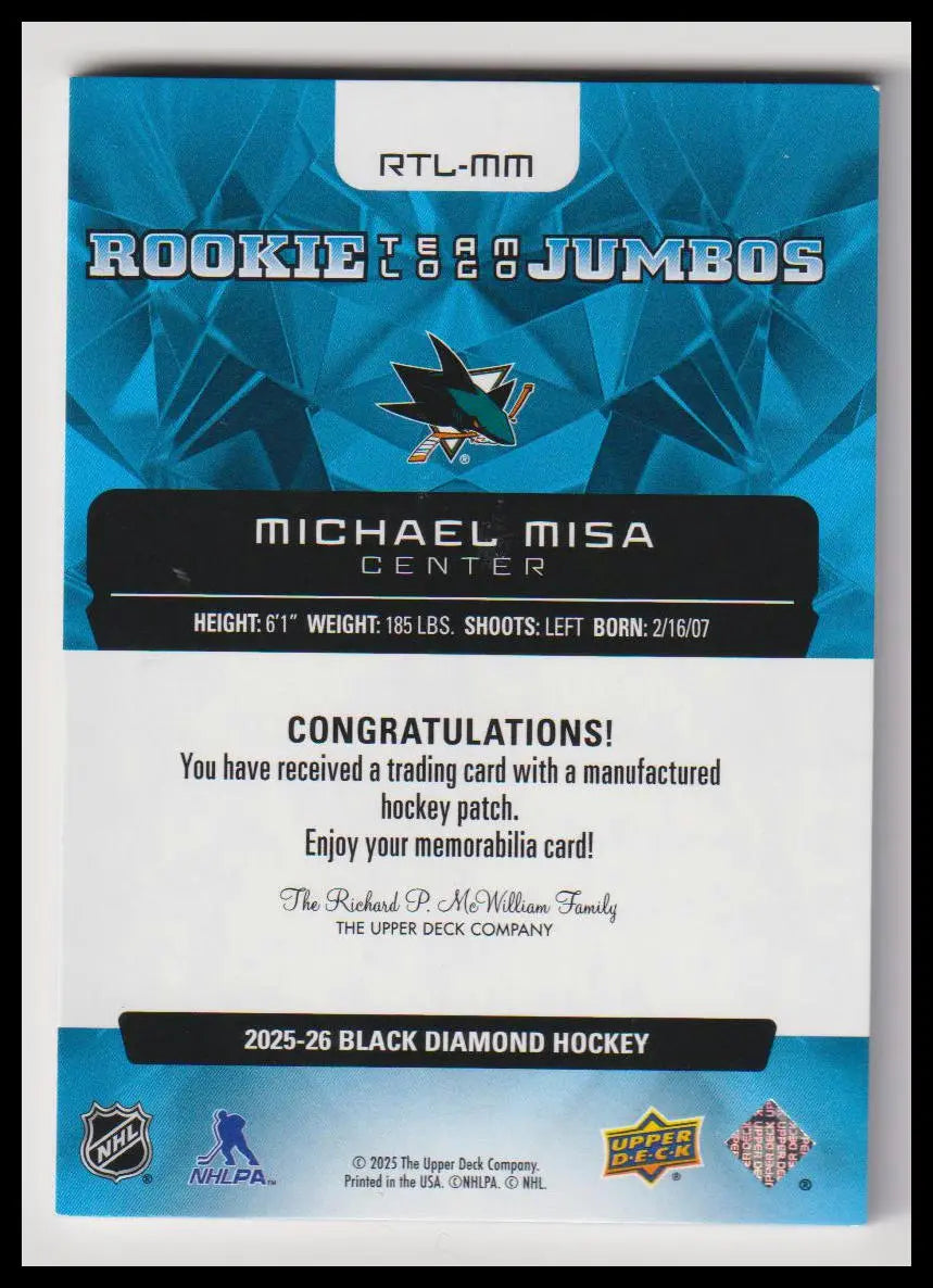 2025-26 Upper Deck Black Diamond #RTL-MM Michael Misa Team Logo Jumbo Rookies 