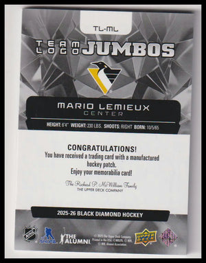 2025-26 Upper Deck Black Diamond #TL-ML Mario Lemieux Team Logo Jumbo Legends 