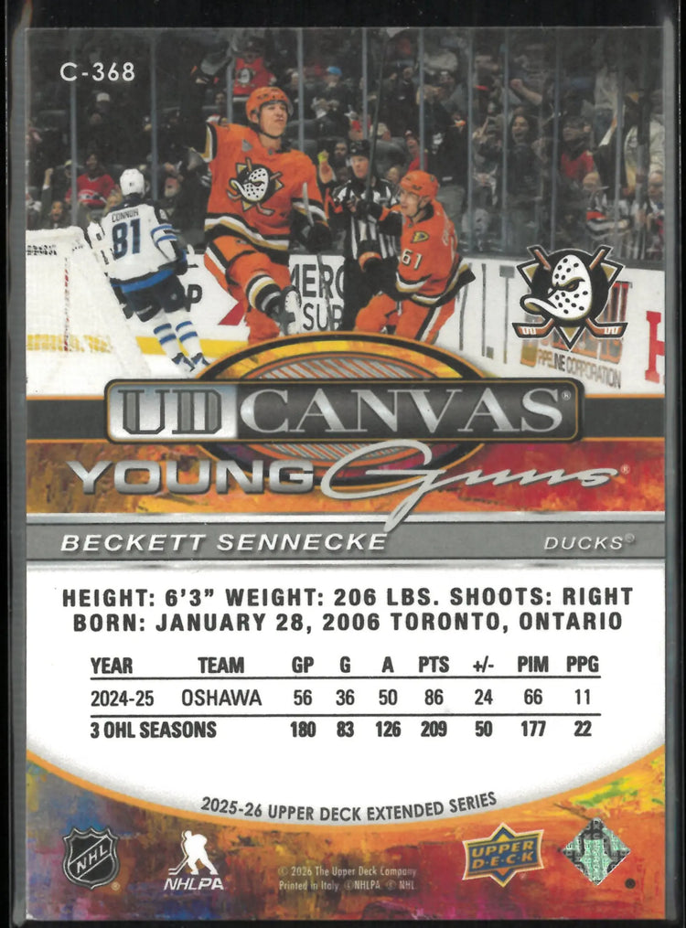 2025-26 Upper Deck Canvas Young Guns Rookie Beckett Sennecke RC 