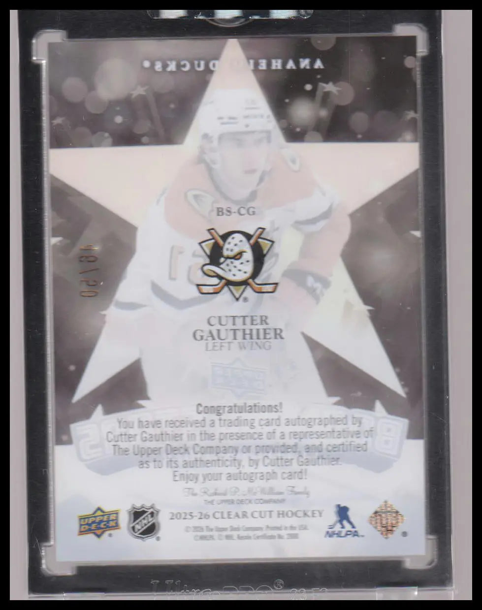 2025-26 Upper Deck Clear Cut Boom Stars Autograph Cutter Gautheir Auto /50 