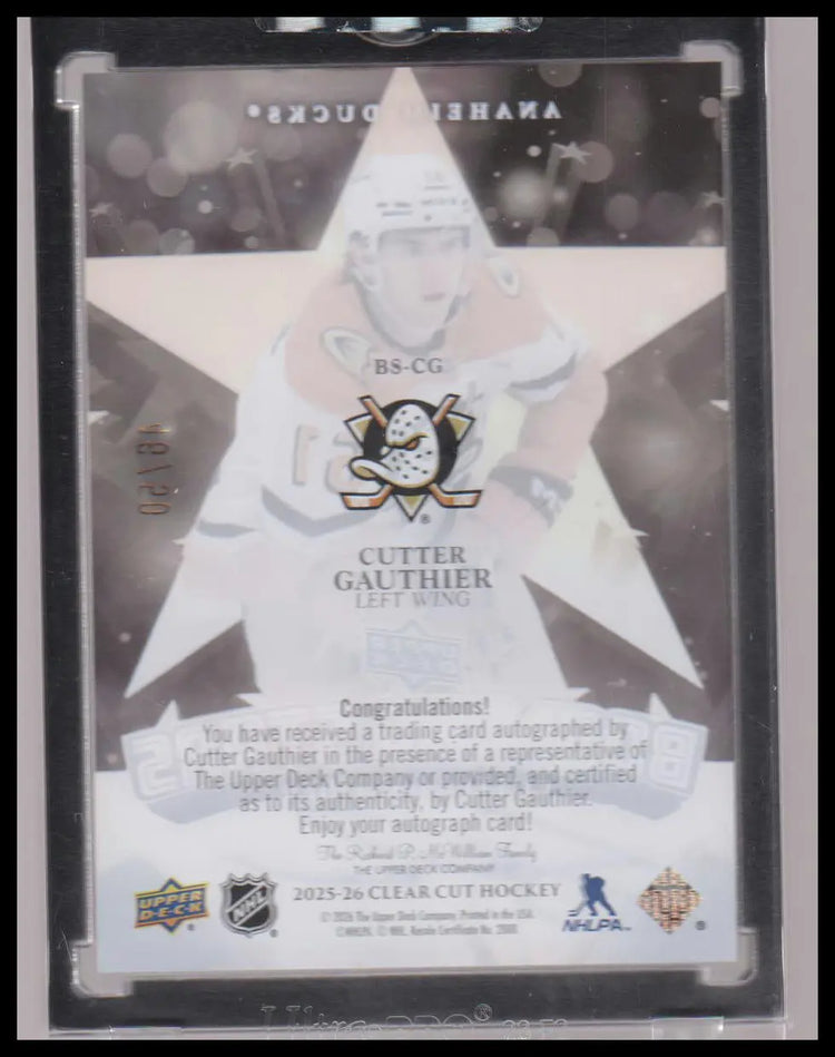 2025-26 Upper Deck Clear Cut Boom Stars Autograph Cutter Gautheir Auto /50 
