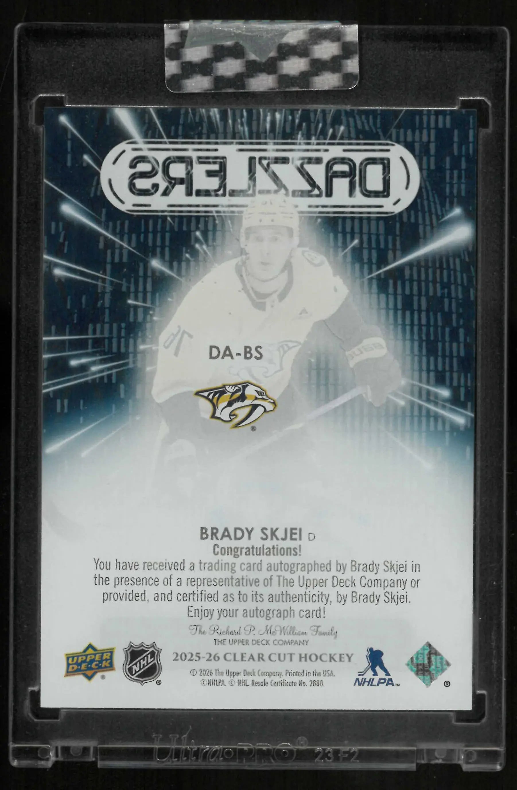 2025-26 Upper Deck Clear Cut Hockey Autograph Dazzlers Brady Skjei Auto 