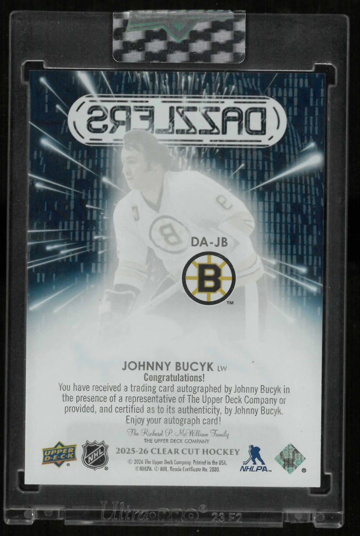 2025-26 Upper Deck Clear Cut Hockey Autograph Dazzlers Johnny Bucyk Auto 