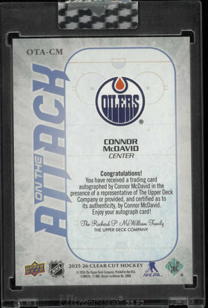 2025-26 Upper Deck Clear Cut On The Attack Autograph Connor McDavid Auto 