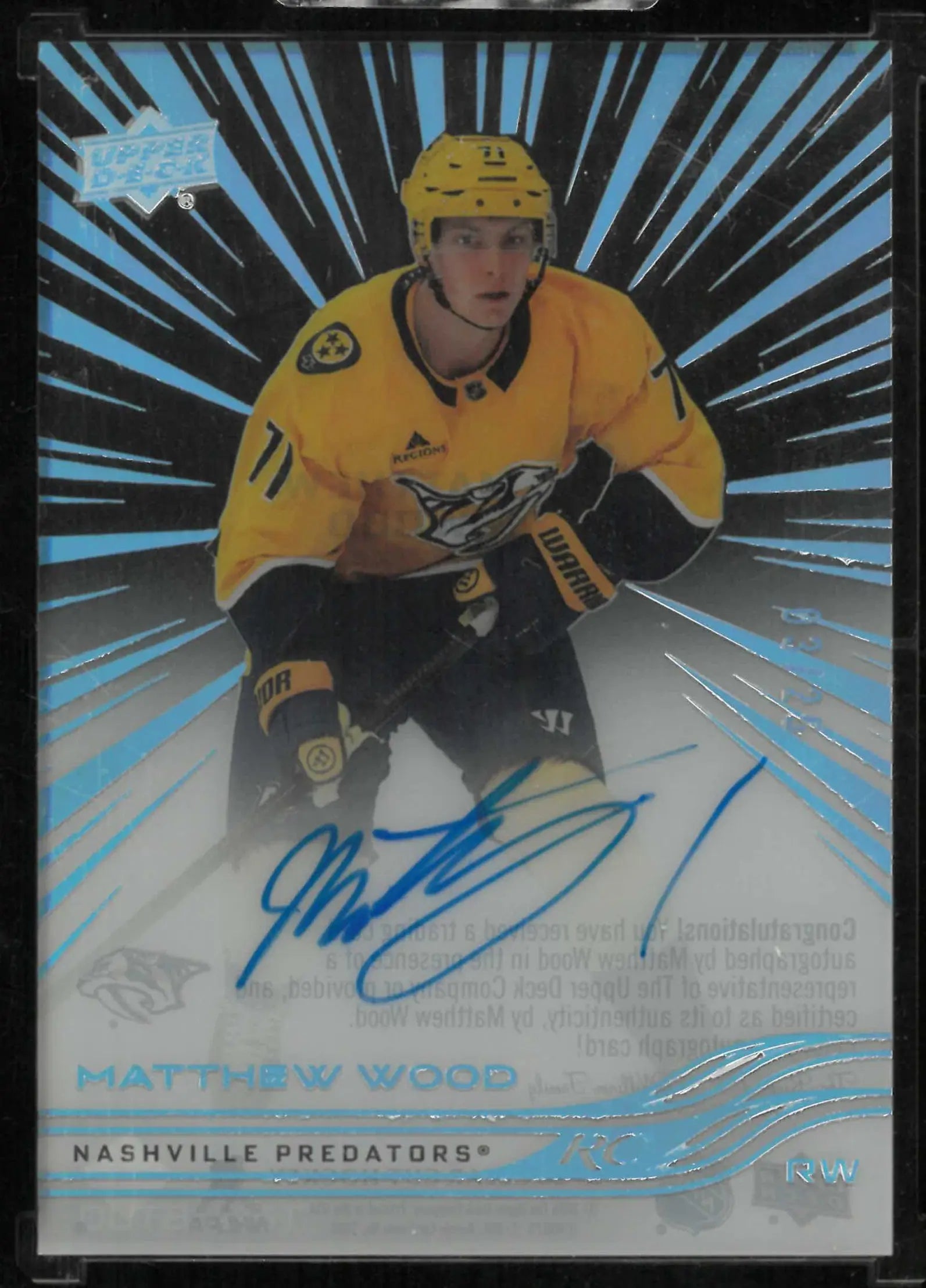 2025-26 Upper Deck Clear Cut Outburst Autograph Rookie Matthew Auto /25 RC 