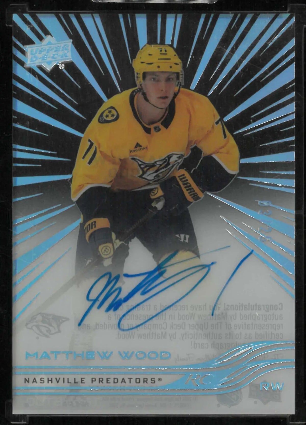 2025-26 Upper Deck Clear Cut Outburst Autograph Rookie Matthew Auto /25 RC 