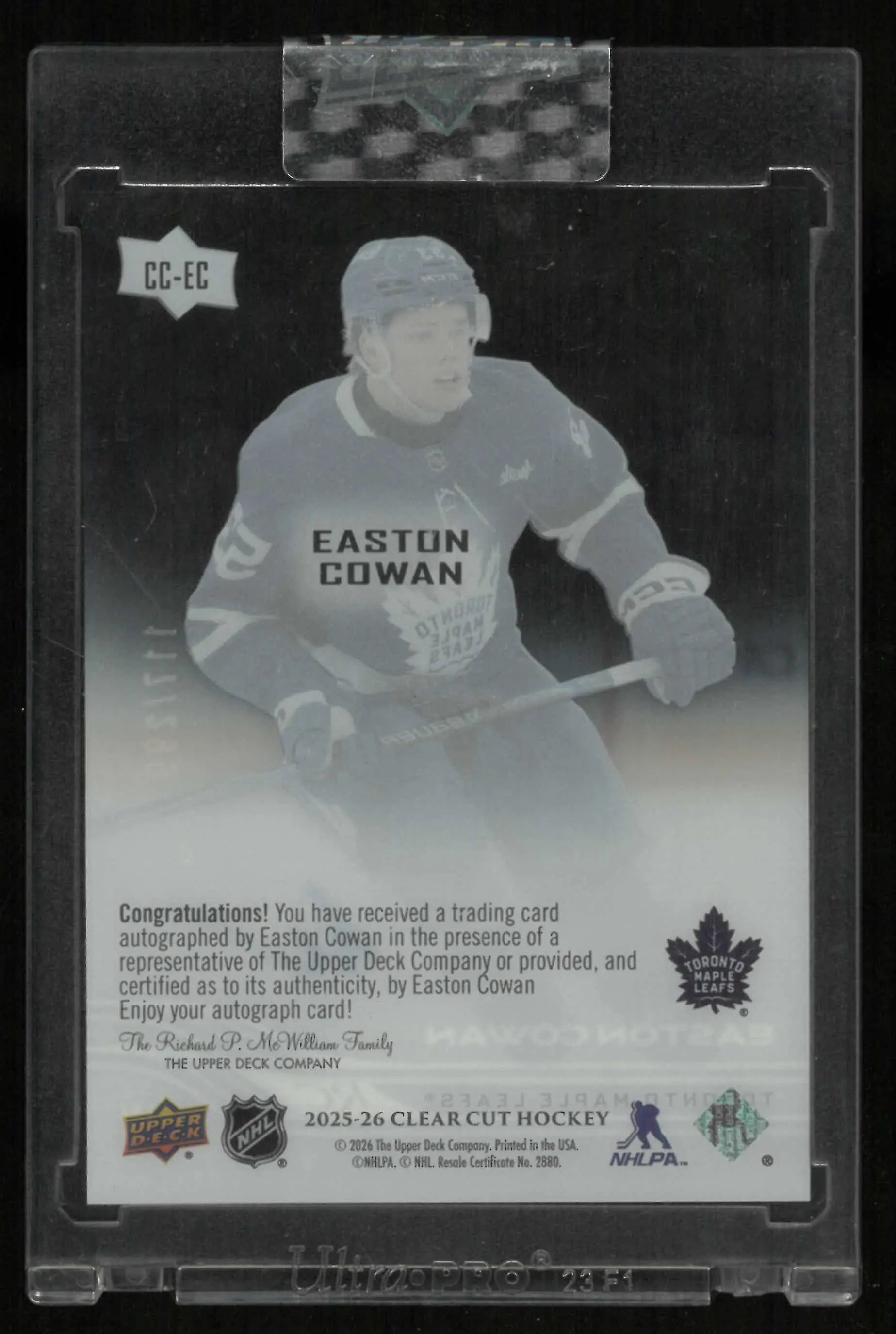 2025-26 Upper Deck Clear Cut Rookie Autograph Easton Cowan Auto /299 