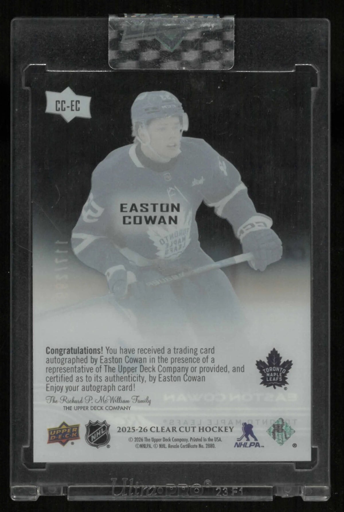 2025-26 Upper Deck Clear Cut Rookie Autograph Easton Cowan Auto /299 