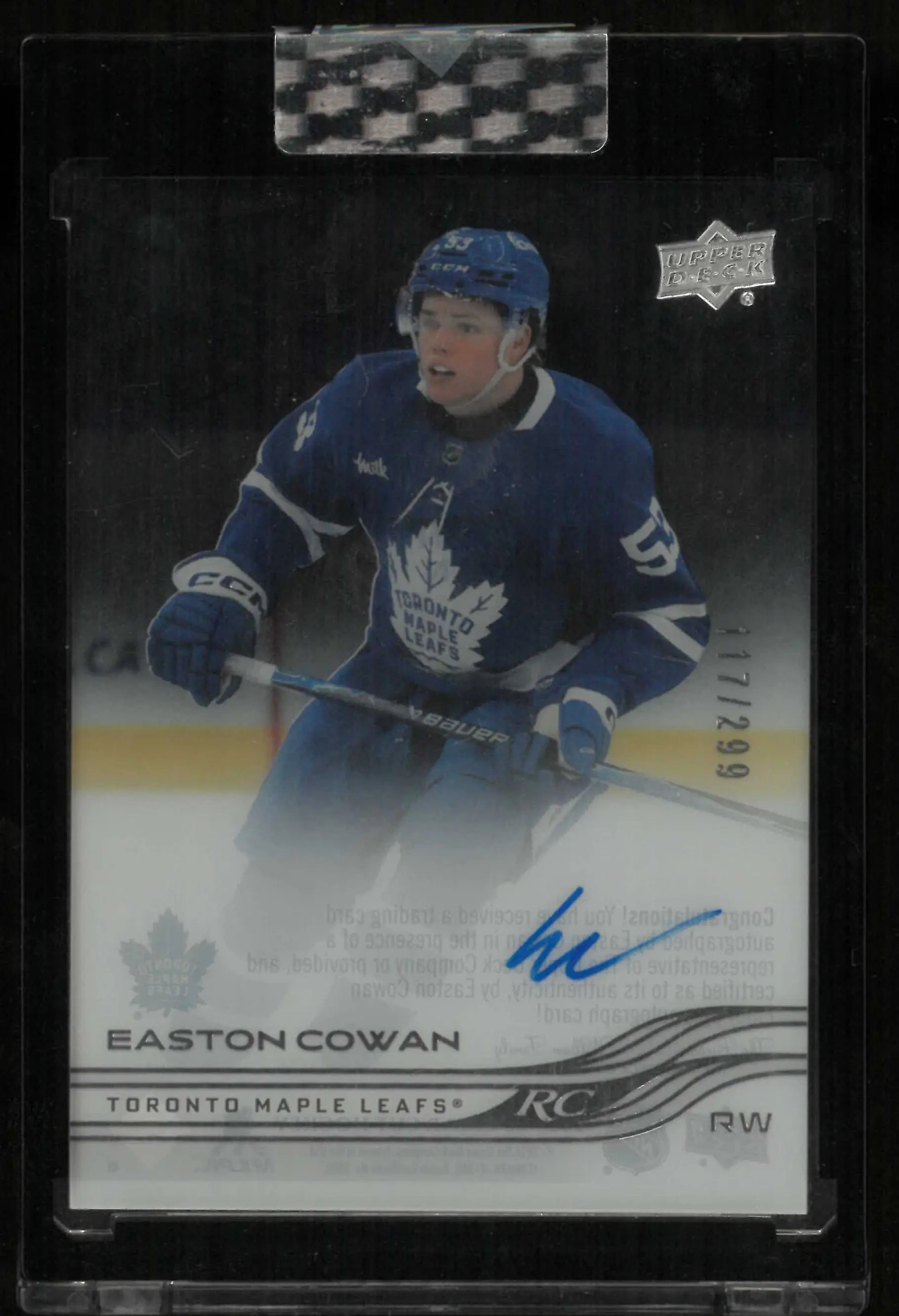 2025-26 Upper Deck Clear Cut Rookie Autograph Easton Cowan Auto /299 