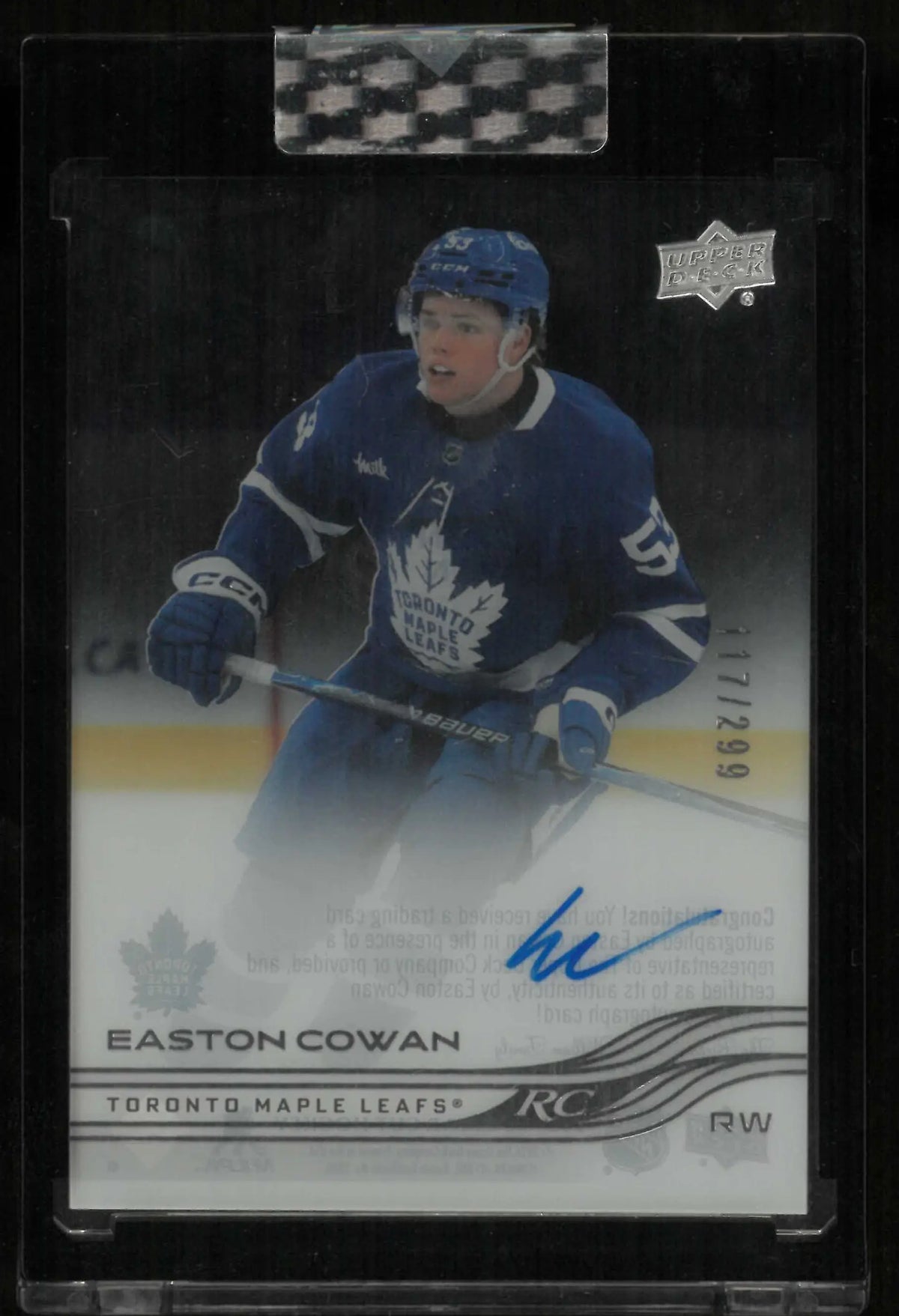 2025-26 Upper Deck Clear Cut Rookie Autograph Easton Cowan Auto /299 