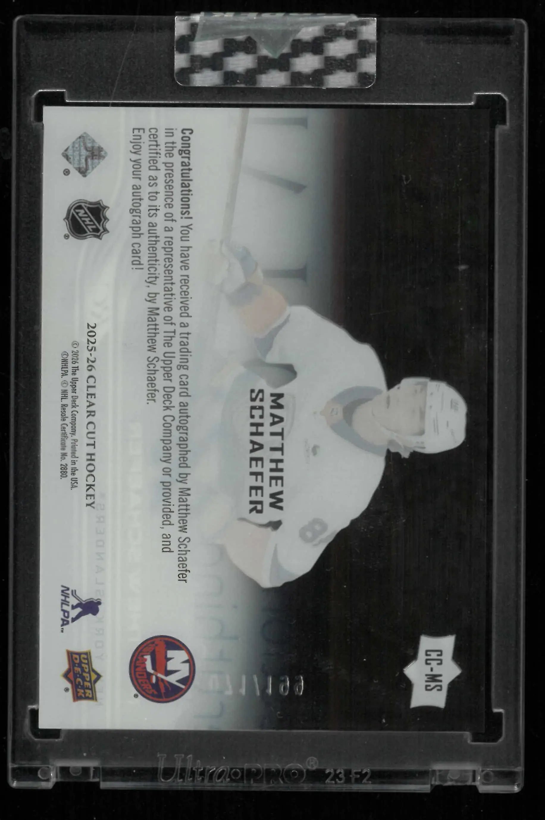 2025-26 Upper Deck Clear Cut Rookie Autograph Matthew Schaefer Auto /199 RC 