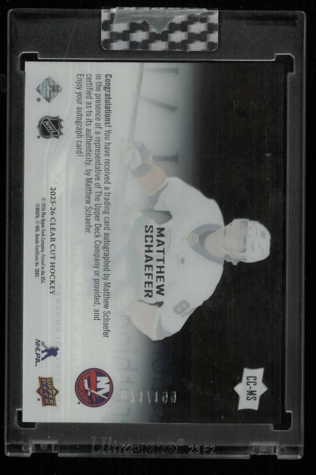 2025-26 Upper Deck Clear Cut Rookie Autograph Matthew Schaefer Auto /199 RC 