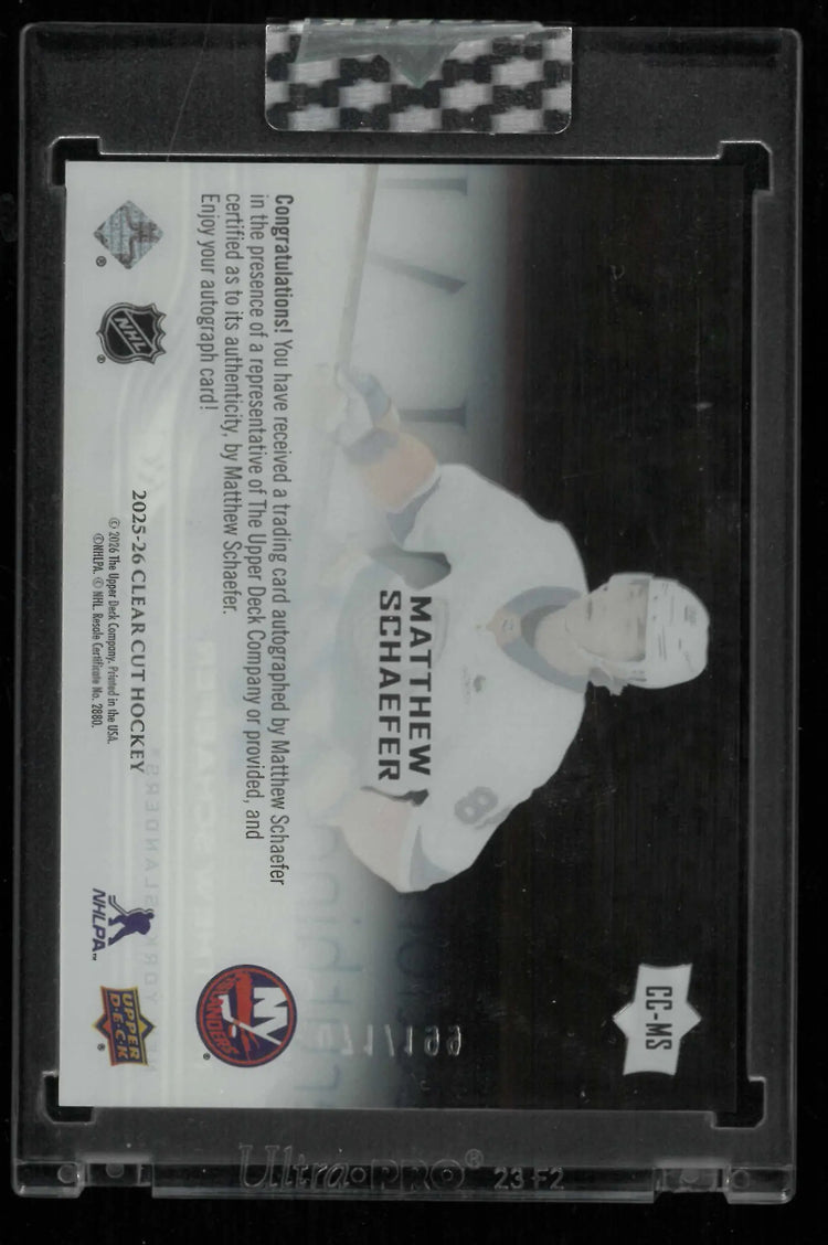 2025-26 Upper Deck Clear Cut Rookie Autograph Matthew Schaefer Auto /199 RC 