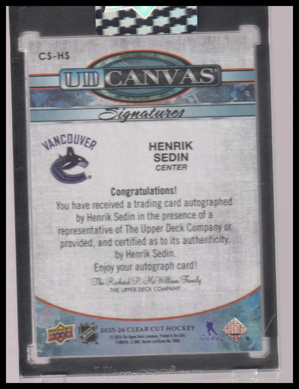 2025-26 Upper Deck Clear Cut UD Canvas Signature Autograph Henrik Sedin Auto /33 