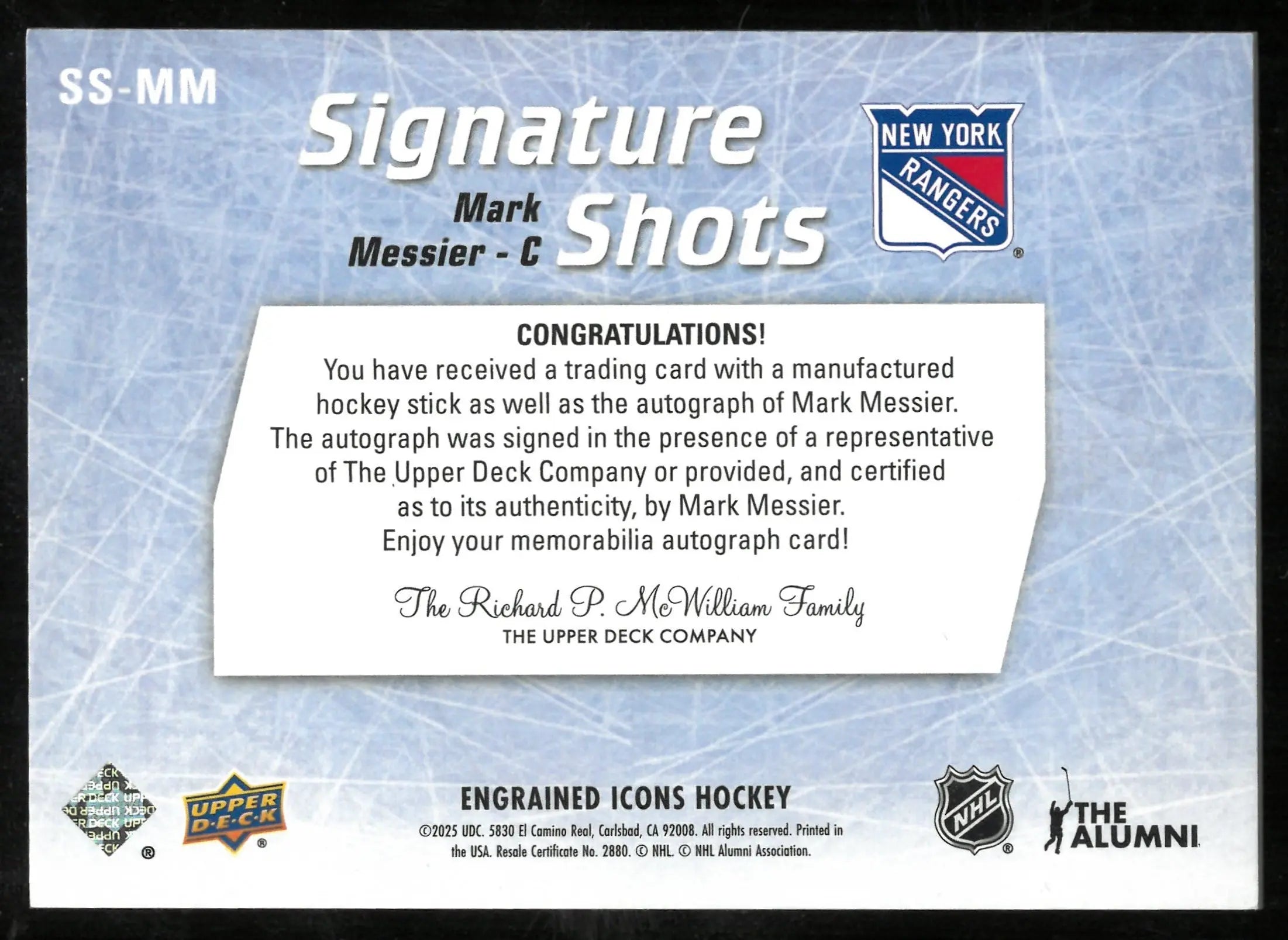 2025-26 Upper Deck Engrained Icons Signature Shots Patch Auto Mark Messier 