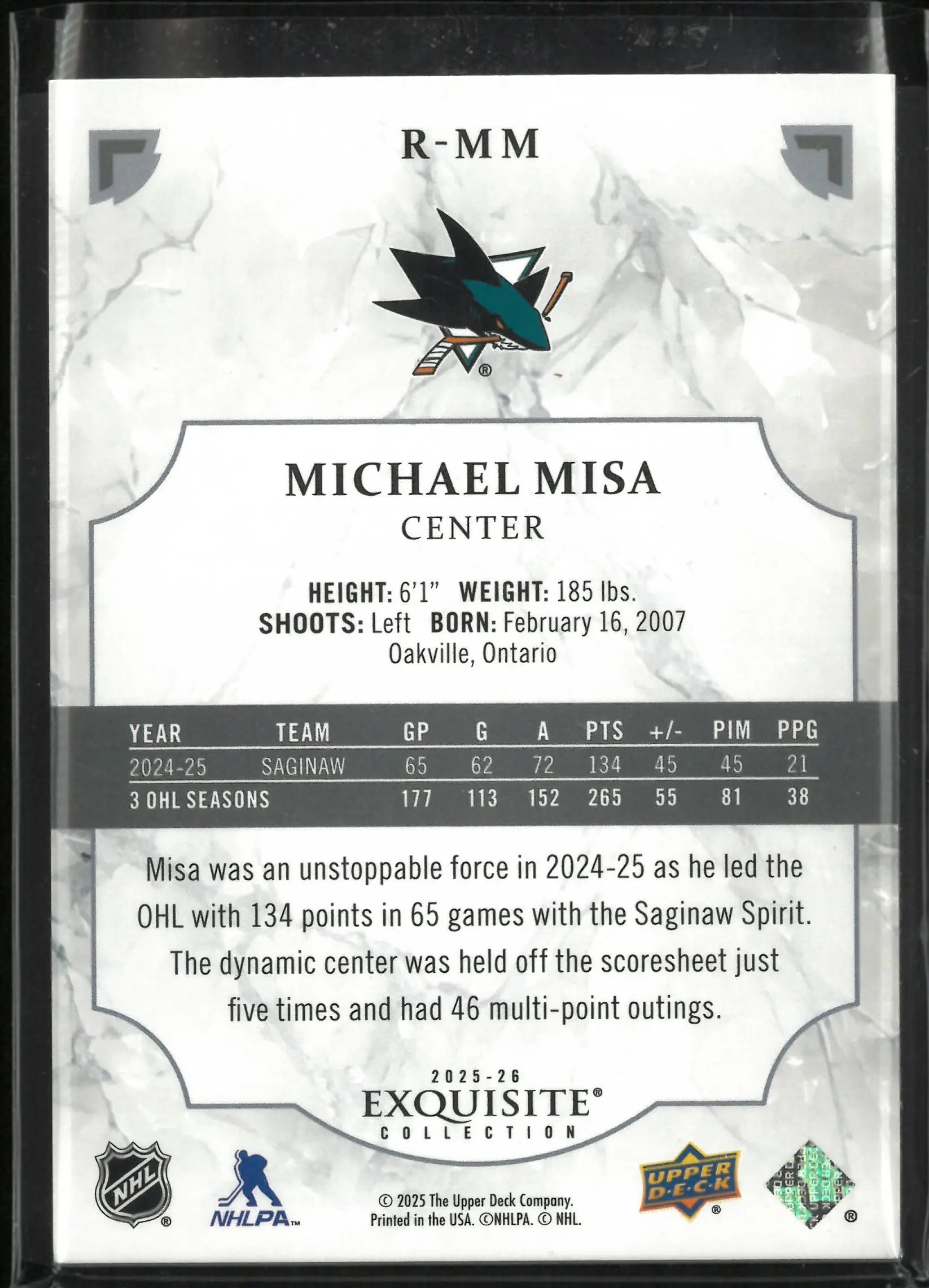 2025-26 Upper Deck Exquisite Michael Misa Rookies RC /399 