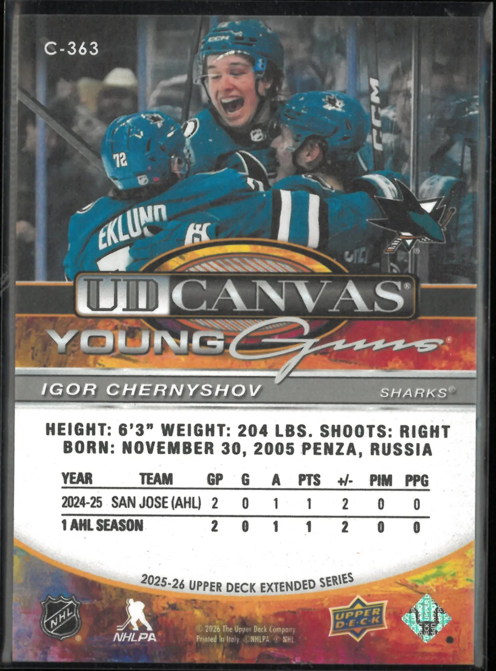 2025-26 Upper Deck Extended Series Canvas Young Guns Rookie Igor Chernyshov RC 
