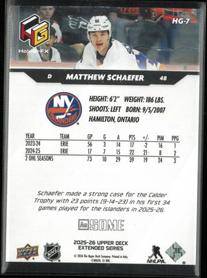 2025-26 Upper Deck Extended Series HoloGrFX AU Some Rookie Matthew Schaefer RC 