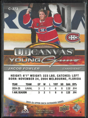 2025-26 Upper Deck Extended Series Young Guns Canvas Rookie Jacob Fowler RC 