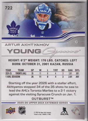 2025-26 Upper Deck Extended Series Young Guns Rookie Artur Akhtyamov Outburst RC 