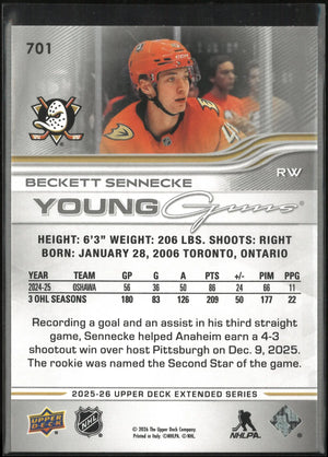 2025-26 Upper Deck Extended Series Young Guns Rookie Beckett Sennecke 