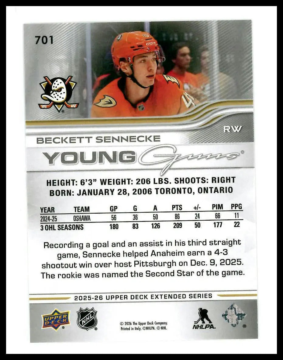 2025-26 Upper Deck Extended Series Young Guns Rookie Beckett Sennecke RC (C) 
