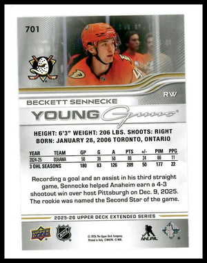 2025-26 Upper Deck Extended Series Young Guns Rookie Beckett Sennecke RC (C) 