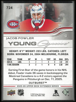2025-26 Upper Deck Extended Series Young Guns Rookie Jacob Fowler Outburst RC 