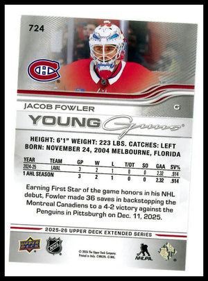 2025-26 Upper Deck Extended Series Young Guns Rookie Jacob Fowler RC (C) 