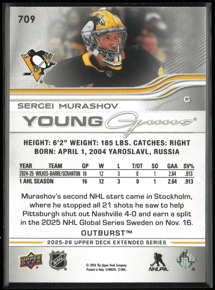 2025-26 Upper Deck Extended Series Young Guns Rookie Sergei Murashov Outburst RC 