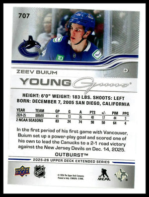 2025-26 Upper Deck Extended Series Young Guns Rookie Zeev Buium Outburst RC 