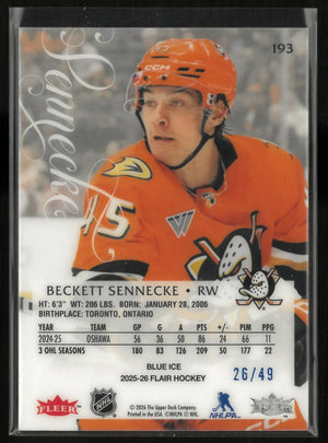 2025-26 Upper Deck Flair Blue Ice Beckett Sennecke 