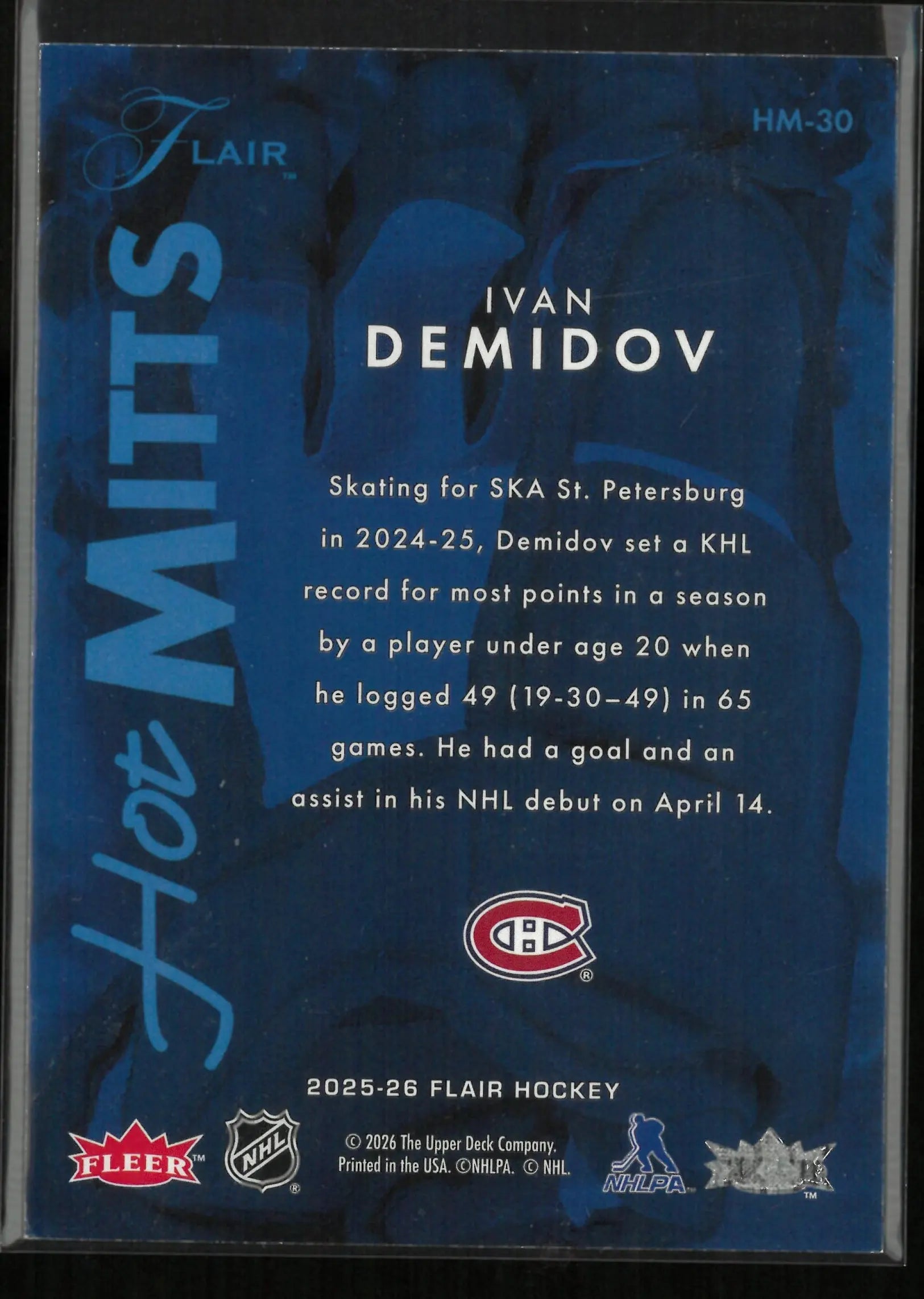 2025-26 Upper Deck Flair Hot Mitts Ivan Demidov Rookie RC 