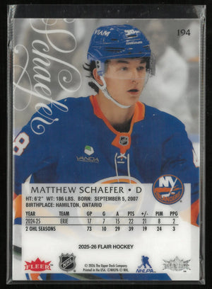 2025-26 Upper Deck Flair Matthew Schaefer Rookie RC  (CG) 