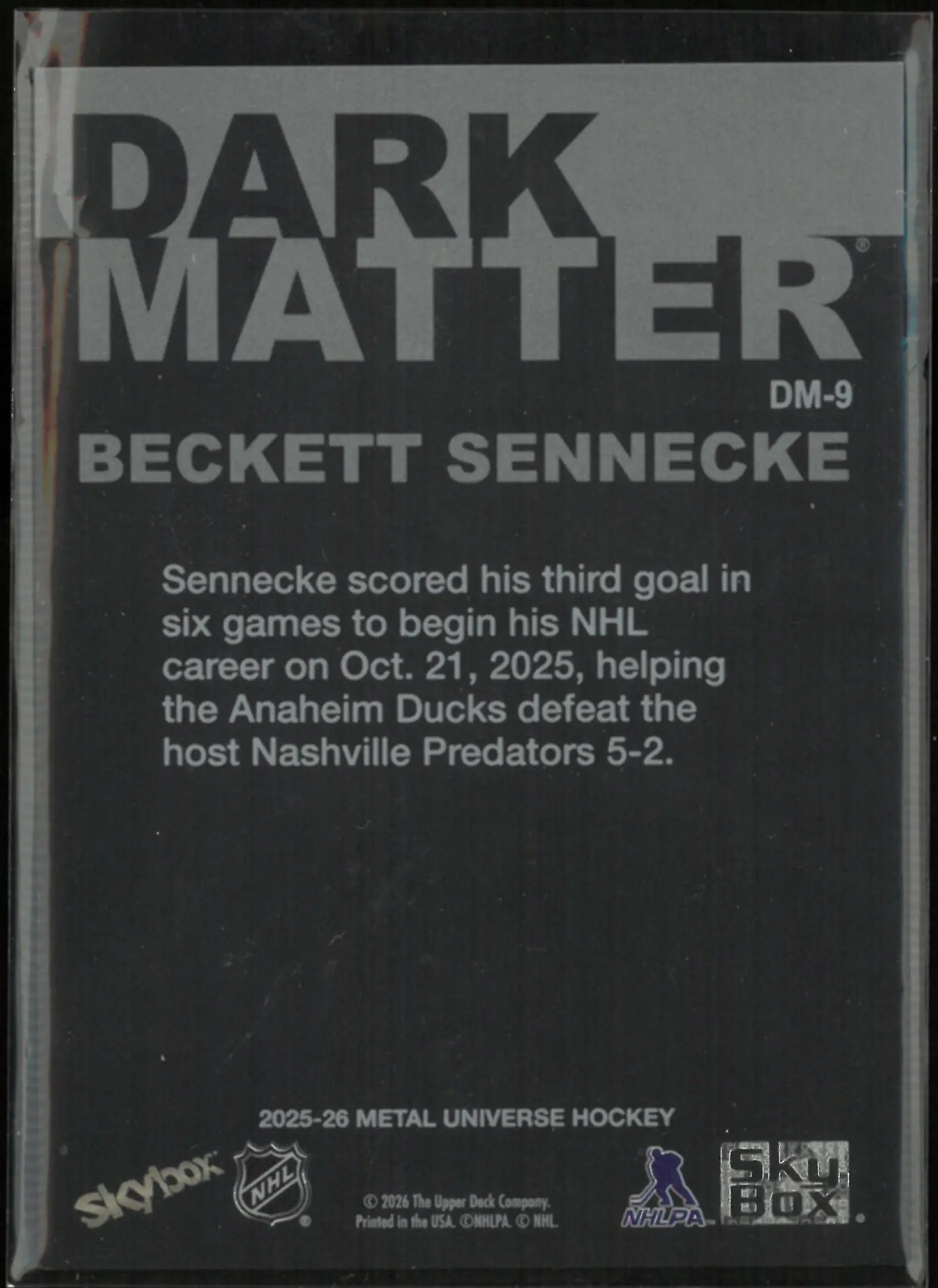 2025-26 Upper Deck Metal Universe Dark Matter Beckett Sennecke 