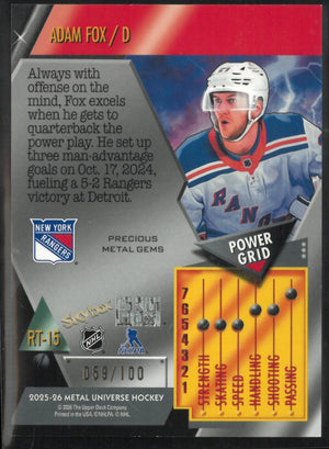 2025/26 Upper Deck Metal Universe Precious Metal Gems Adam Fox Red /100 