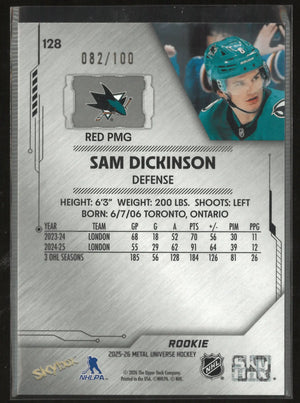 2025-26 Upper Deck Metal Universe Rookie Sam Dickinson Red PMG Red /100 
