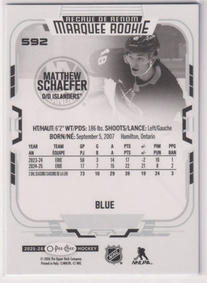 2025-26 Upper Deck O-Pee-Chee Marquee Rookie Matthew Schaefer Blue RC 