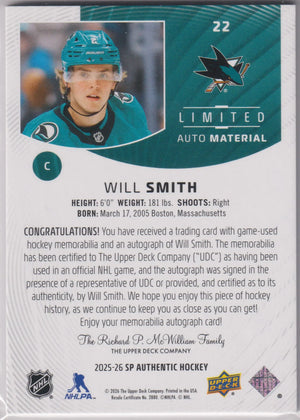 2025-26 Upper Deck SP Authentic Limited Autograph Patch Will Smith Auto /50 