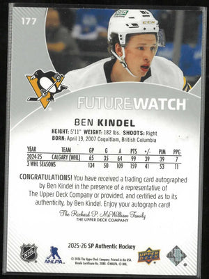 2025-26 Upper Deck SP Authentic Rookie Autograph Ben Kindel RC Auto /999 