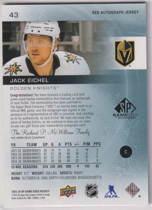 2025-26 Upper Deck SP Game Used Autograph Patch Jack Eichel Auto Red /15 